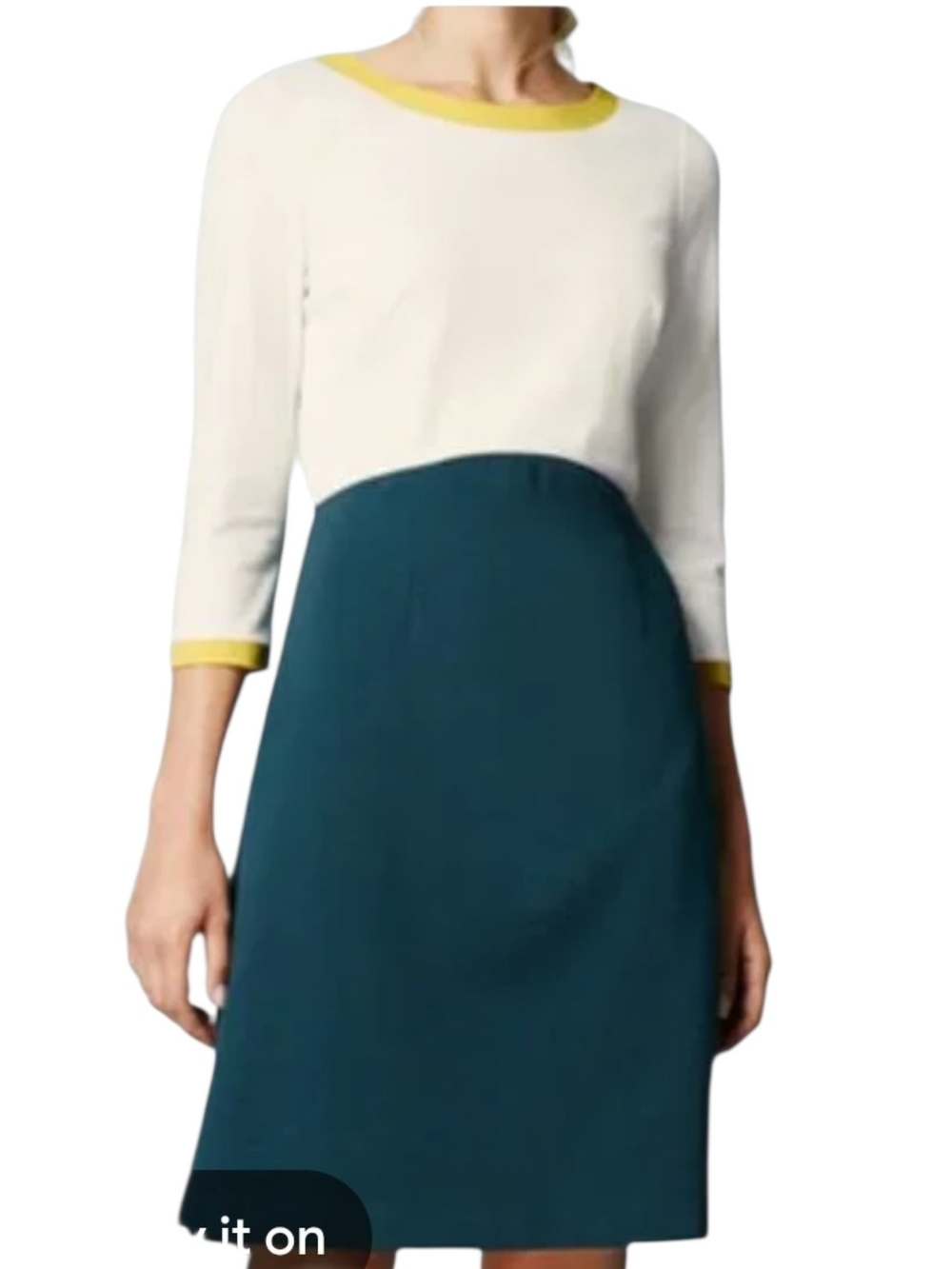Boden Loiuse Ponte White, Navy & Yellow Colorblock Midi Dress
